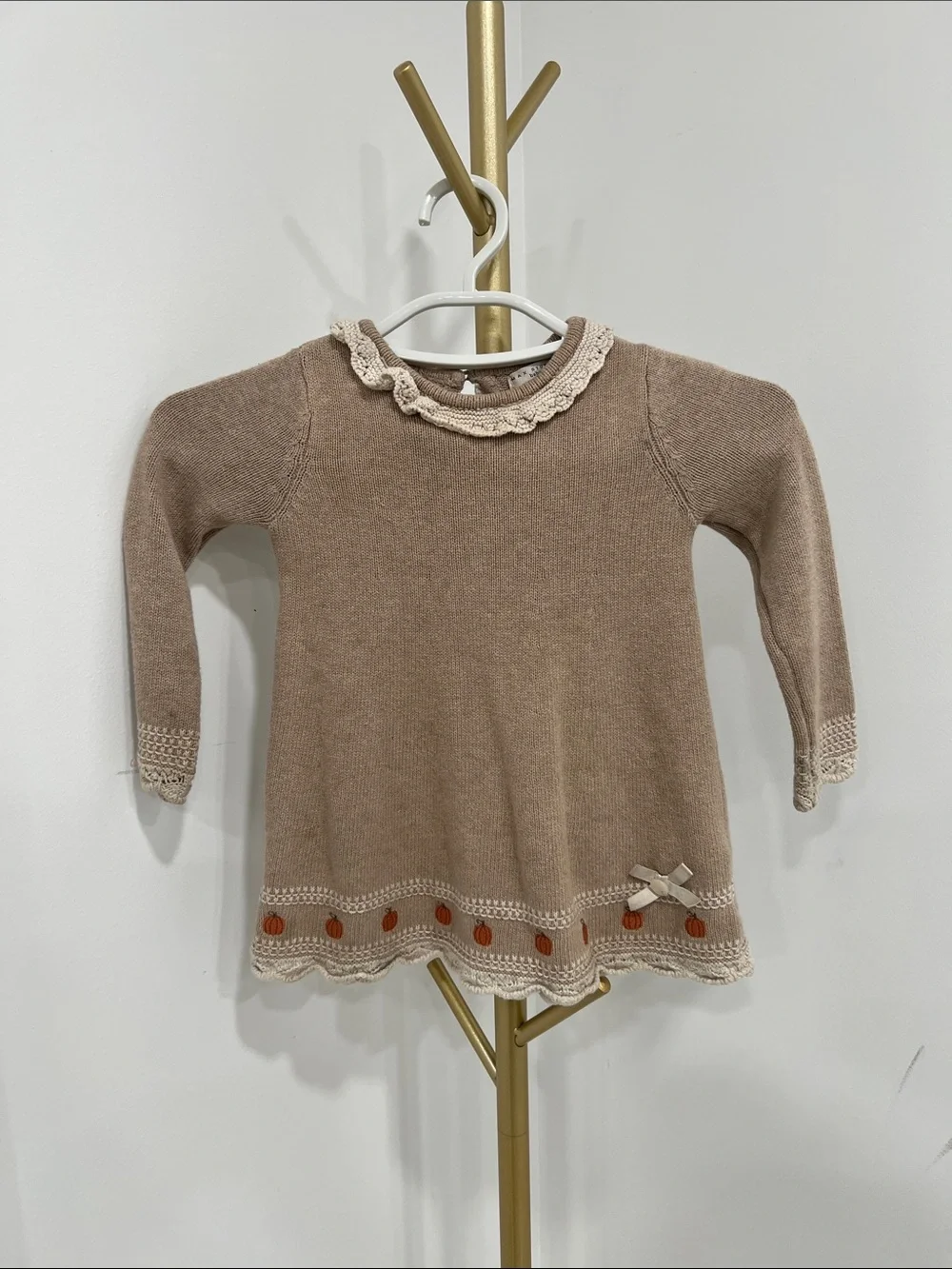 Max Studio Brown Knit Dress with Cream Trim and Orange Accents